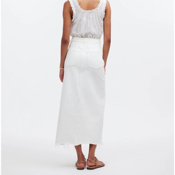NWT Madewell The Rilee Denim Midi Skirt In Tile White Size 26 - Picture 3 of 7